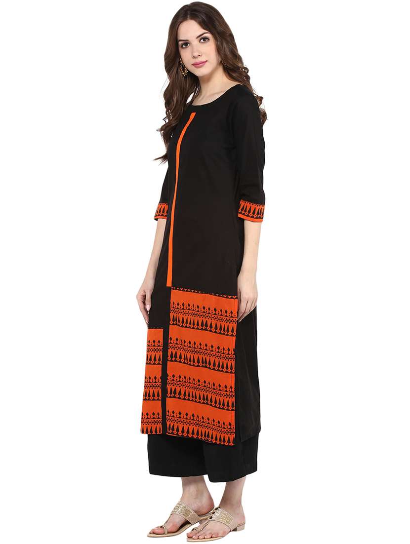 women black round neck straight kurta - 21523227 -  Standard Image - 1