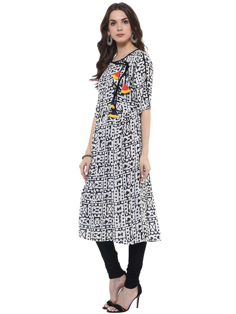 women black printed overlap neck a-line kurta - 21523230 -  Standard Image - 1
