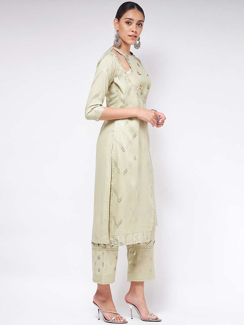 women neo mint key hole neck straight kurta - 21523236 - Standard Image - 1