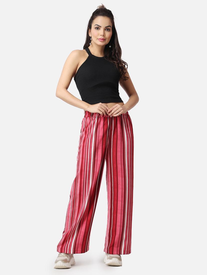 women striped printed wide leg trouser - 21523417 - Standard Image - 4
