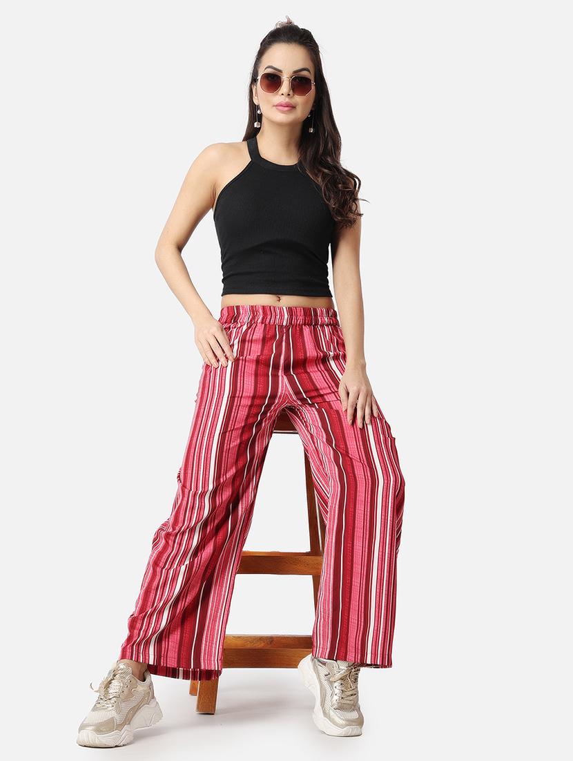 women striped printed wide leg trouser - 21523417 - Standard Image - 6