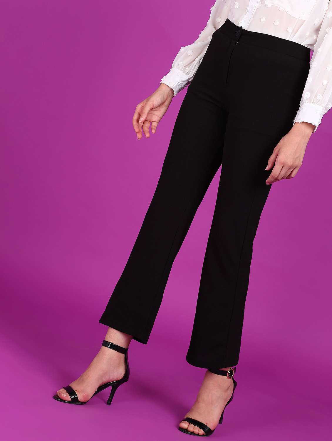 women solid high rise bootcut trouser - 21523449 -  Standard Image - 1