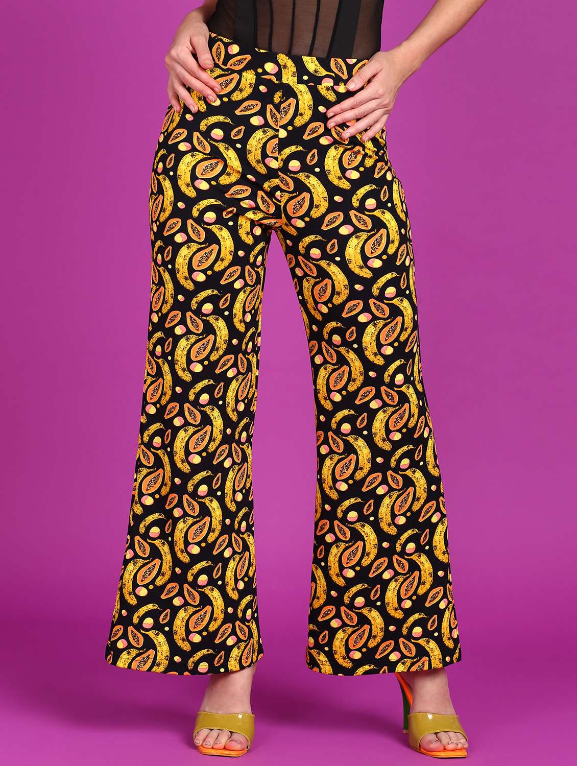 women printed high rise bootcut trouser - 21523451 -  Zoom Image - 0