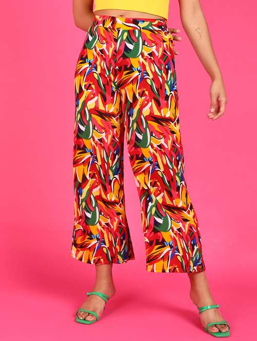 women printed high rise wide leg trouser - 21523455 - Standard Image - 0