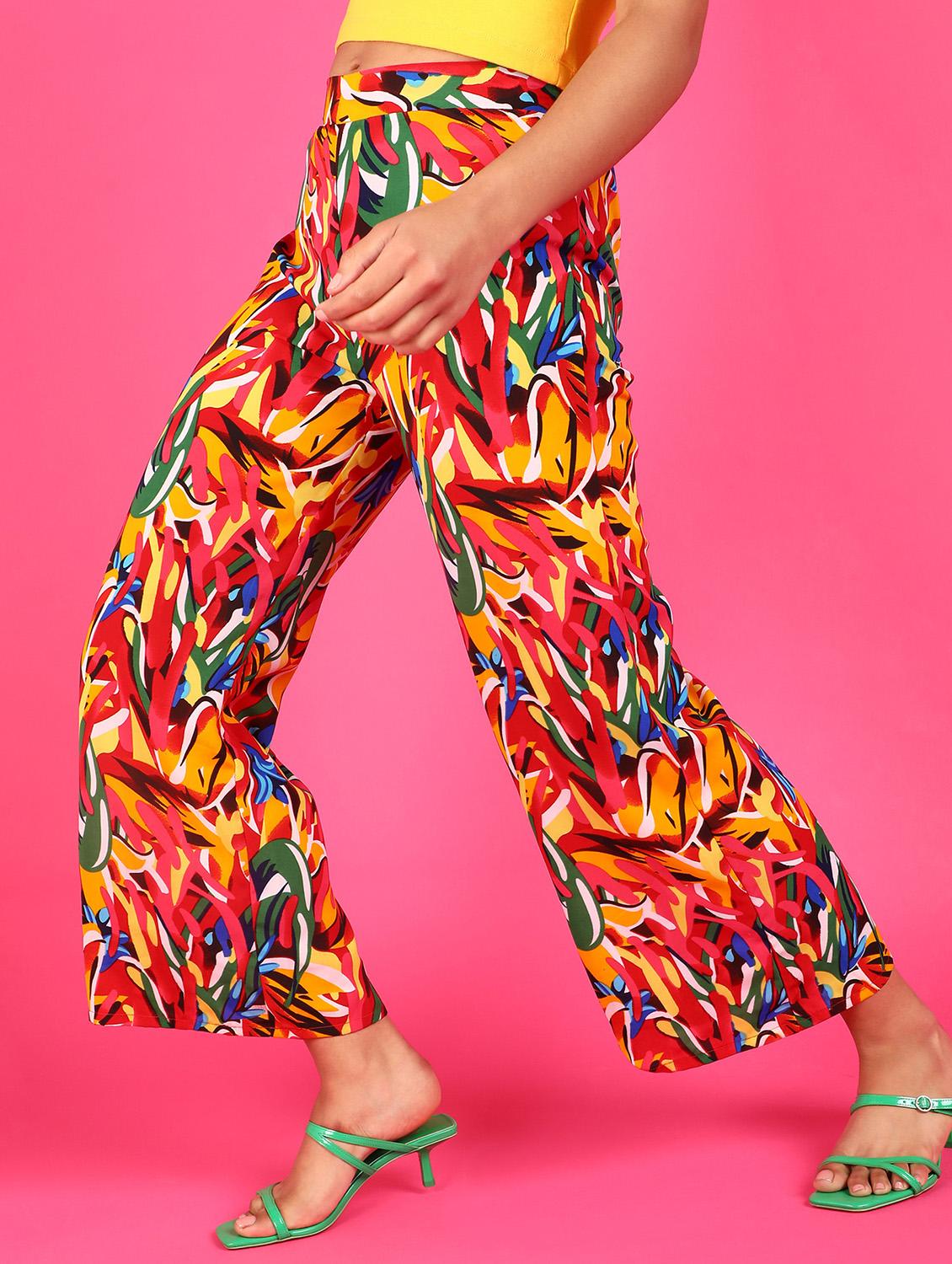 women printed high rise wide leg trouser - 21523455 - Standard Image - 1