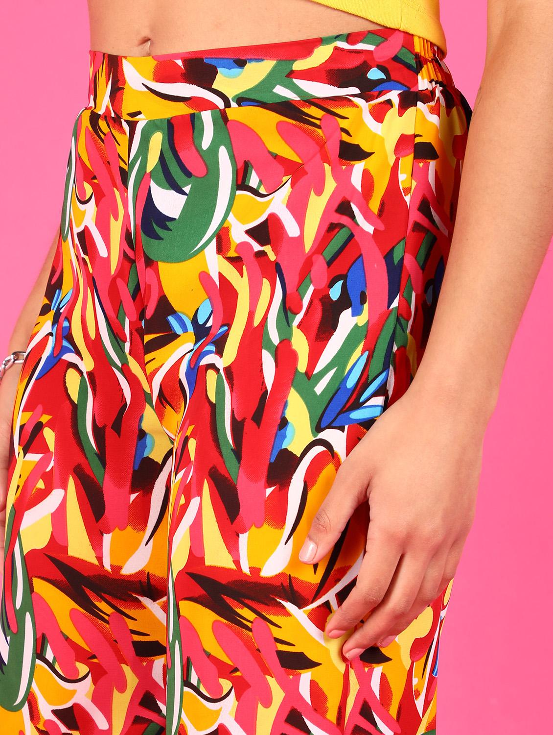 women printed high rise wide leg trouser - 21523455 - Standard Image - 4