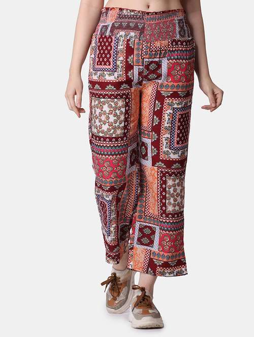 women printed mid rise straight trouser - 21523470 - Standard Image - 0