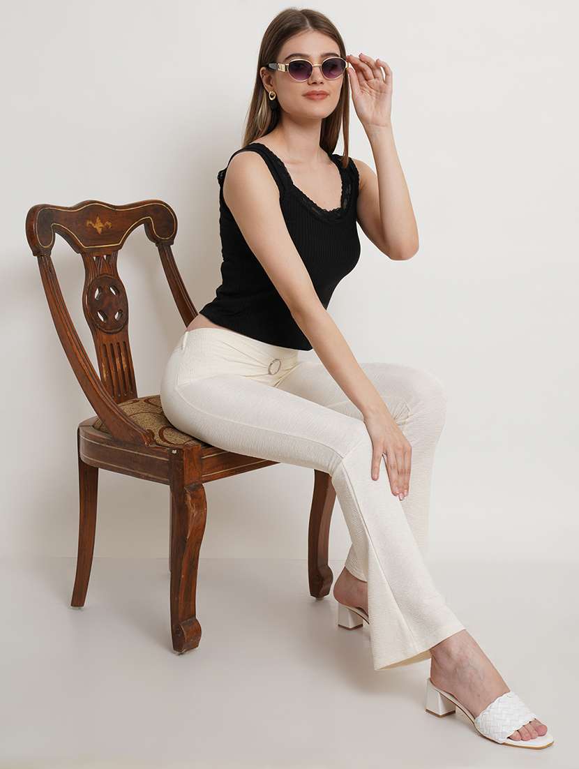 women self design regular fit bootcut trouser - 21523509 - Standard Image - 4