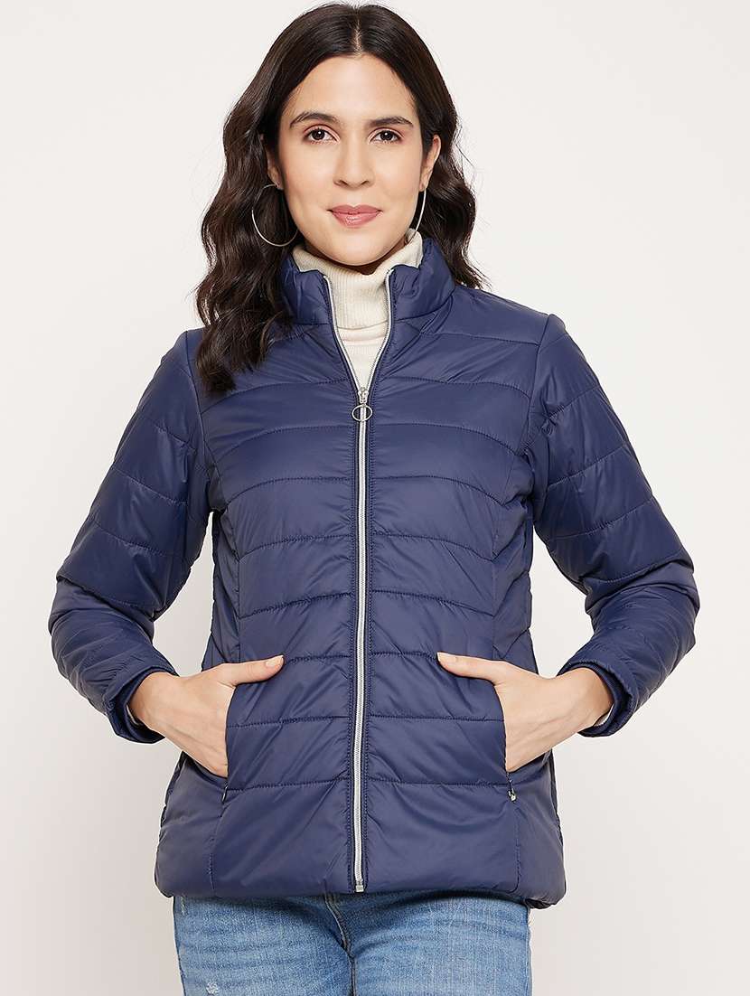 women solid long sleeves quilted jacket