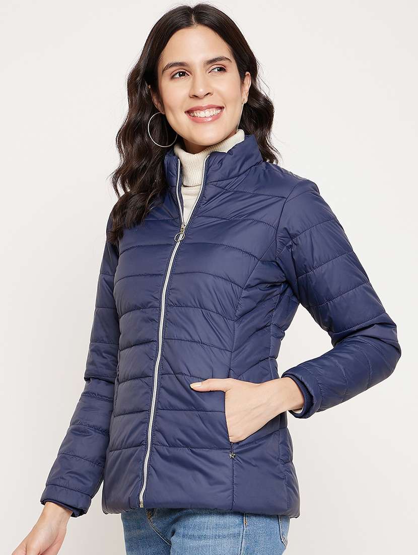 women solid long sleeves quilted jacket - 21523536 -  Standard Image - 1
