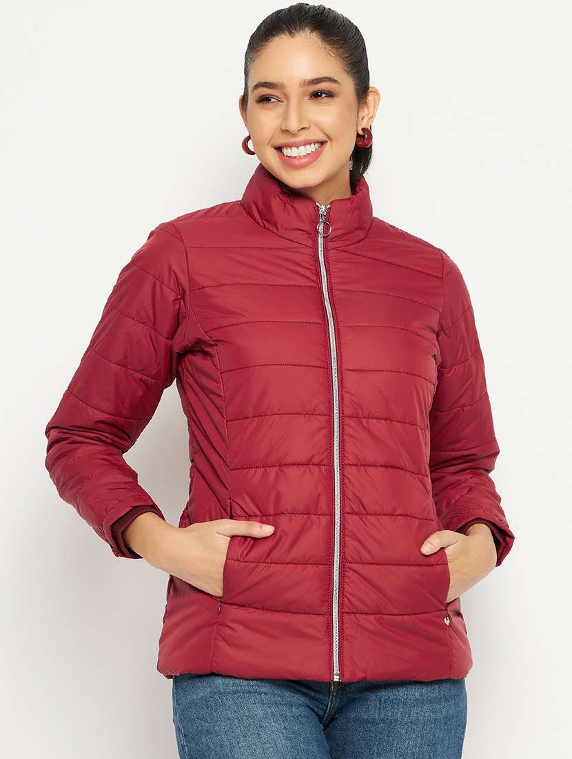 women solid long sleeves quilted jacket