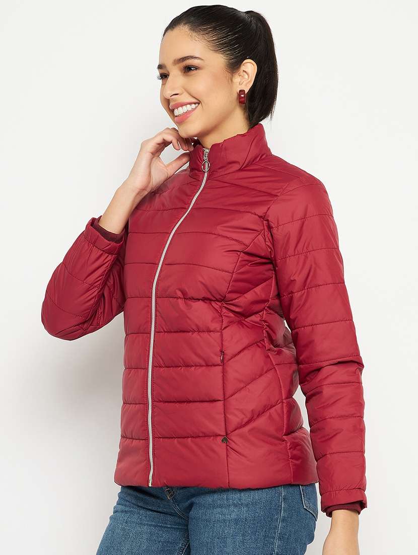 women solid long sleeves quilted jacket - 21523537 -  Standard Image - 1
