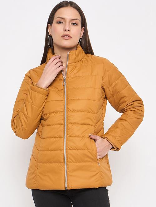 women solid long sleeves quilted jacket - 21523539 - Standard Image - 0