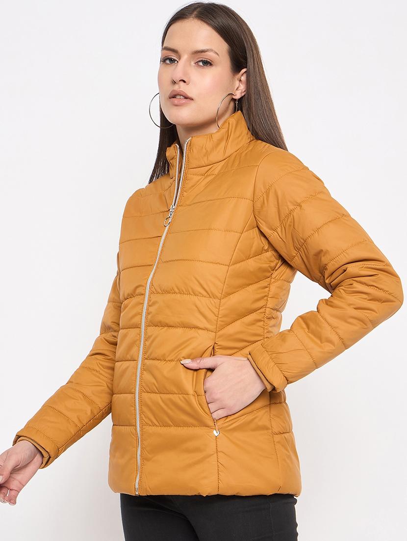 women solid long sleeves quilted jacket - 21523539 - Standard Image - 1