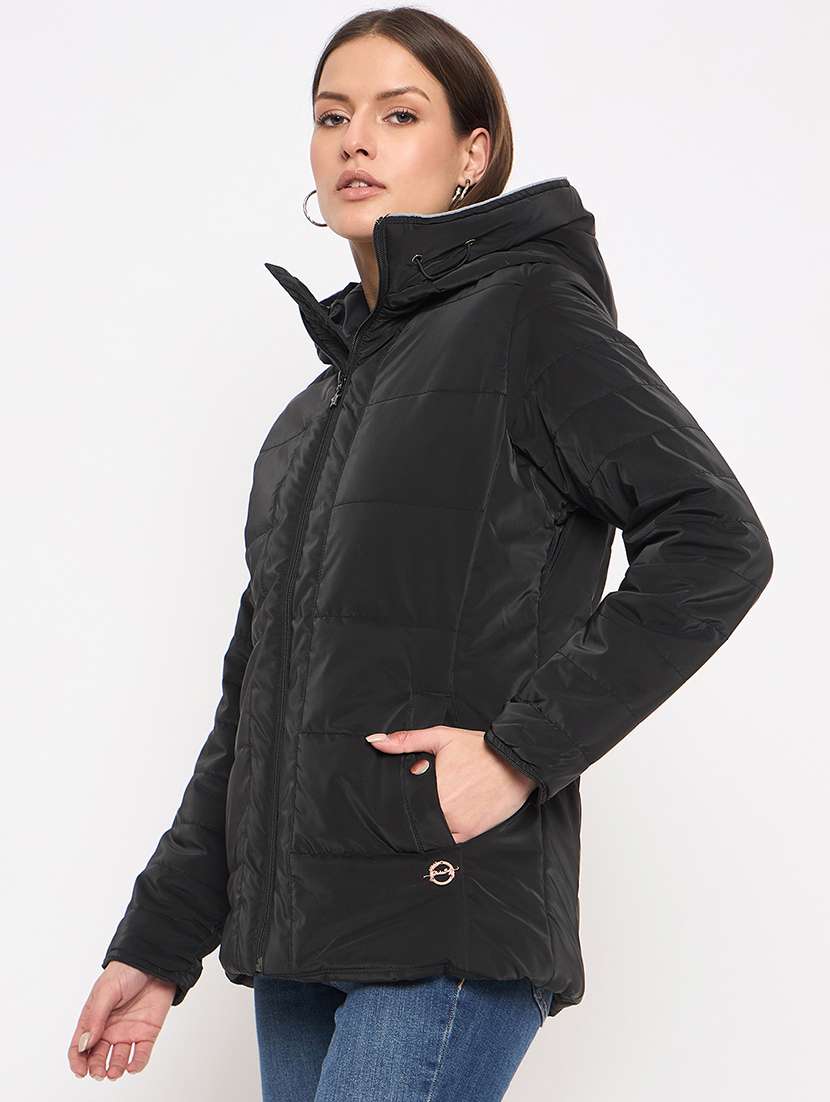 women solid long sleeves quilted jacket - 21523551 -  Standard Image - 1