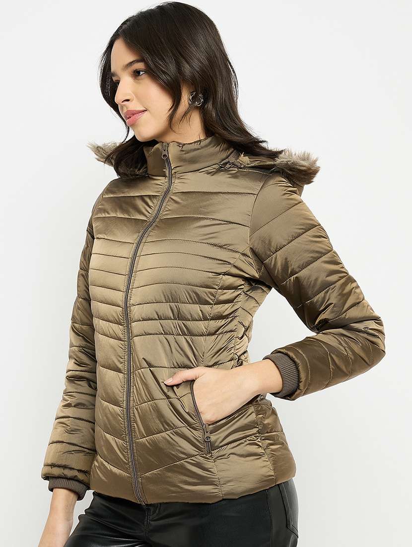 women solid long sleeves quilted jacket - 21523562 -  Standard Image - 1