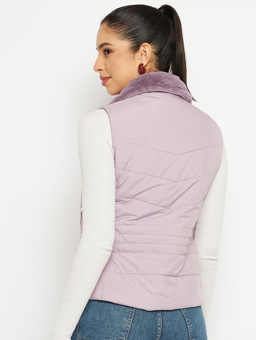 women solid sleeveless bomber jacket - 21523571 -  Standard Image - 1