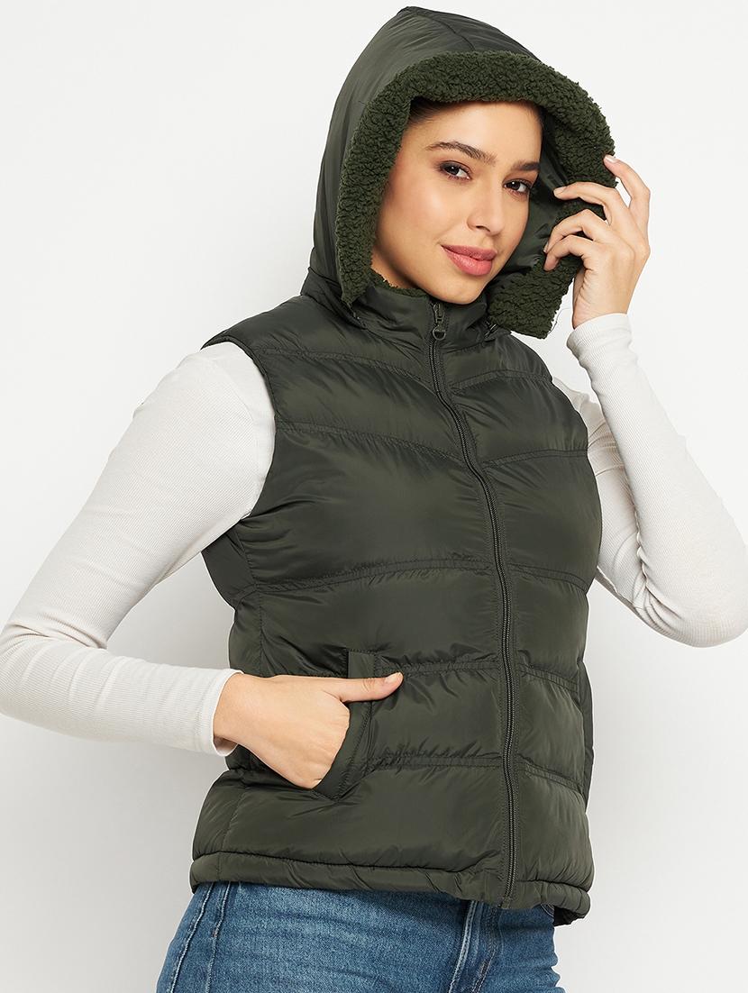 women solid sleeveless quilted jacket - 21523574 - Standard Image - 1
