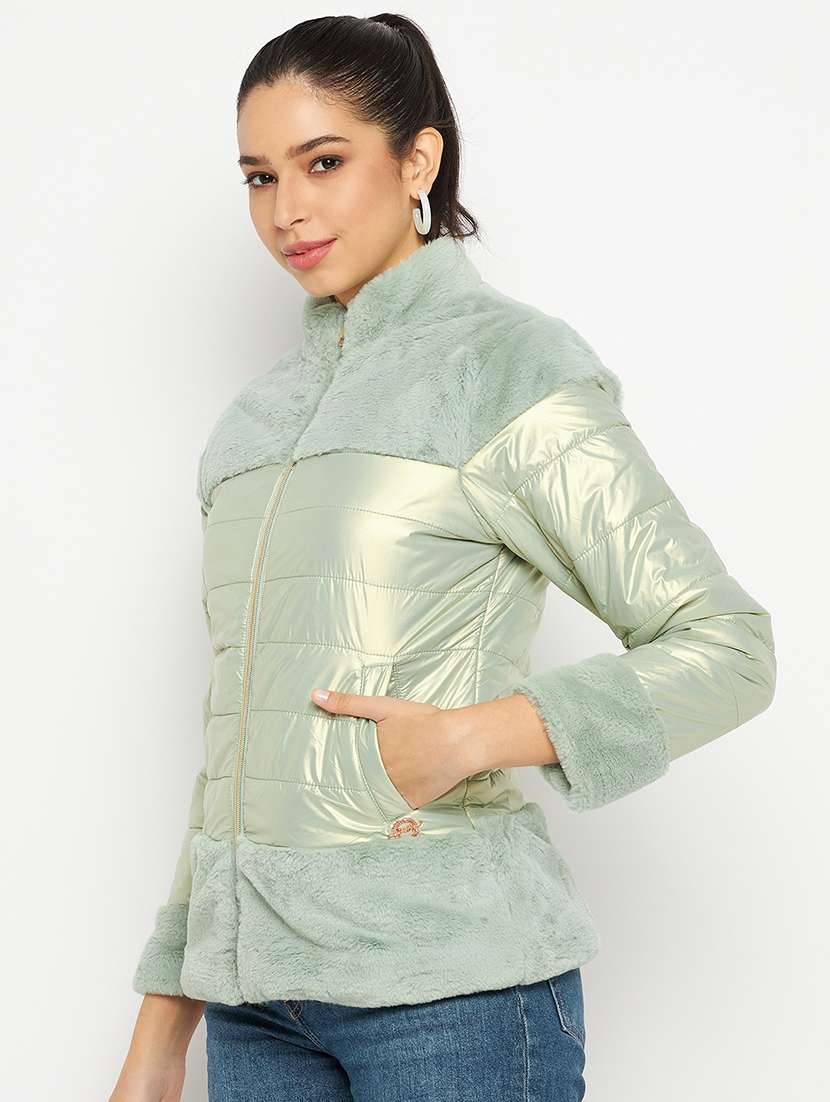 women solid long sleeves quilted jacket - 21523577 -  Standard Image - 1