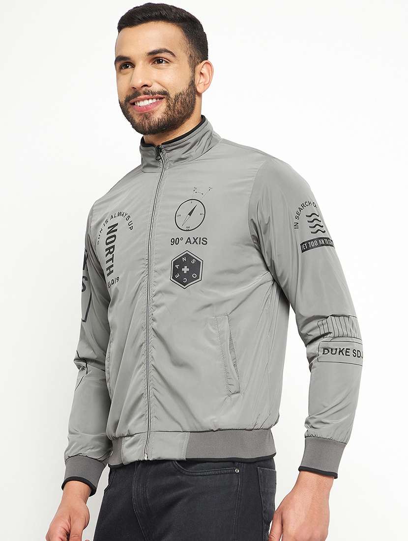 men grey solid biker jacket - 21523584 -  Standard Image - 1