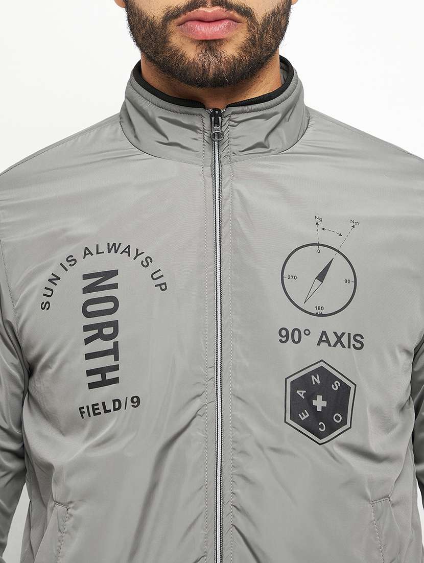 men grey solid biker jacket - 21523584 -  Standard Image - 4