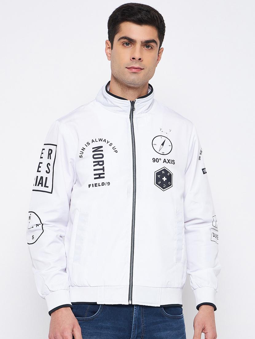 men typography long sleeves biker jacket - 21523587 -  Zoom Image - 0