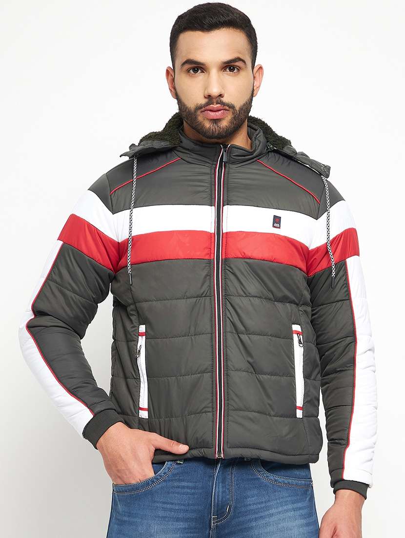 men long sleeve color block quilted jacket