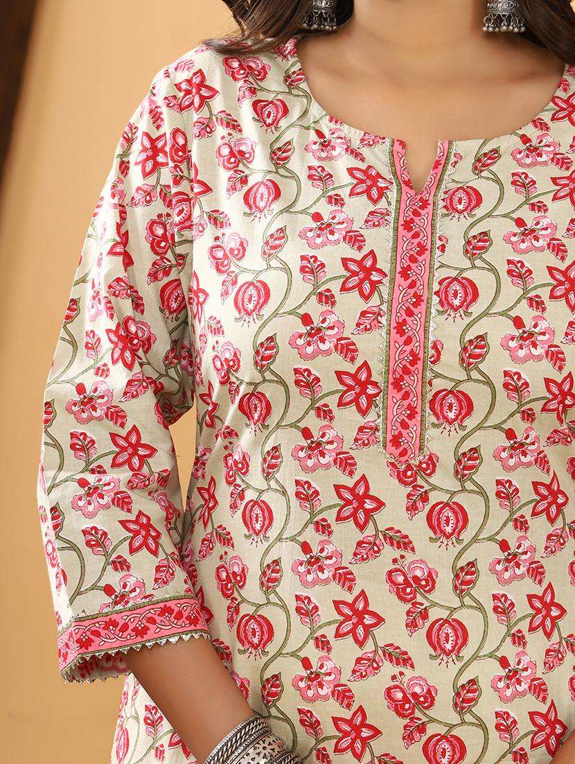 women printed three quater sleeve straight kurta - 21523706 -  Standard Image - 1
