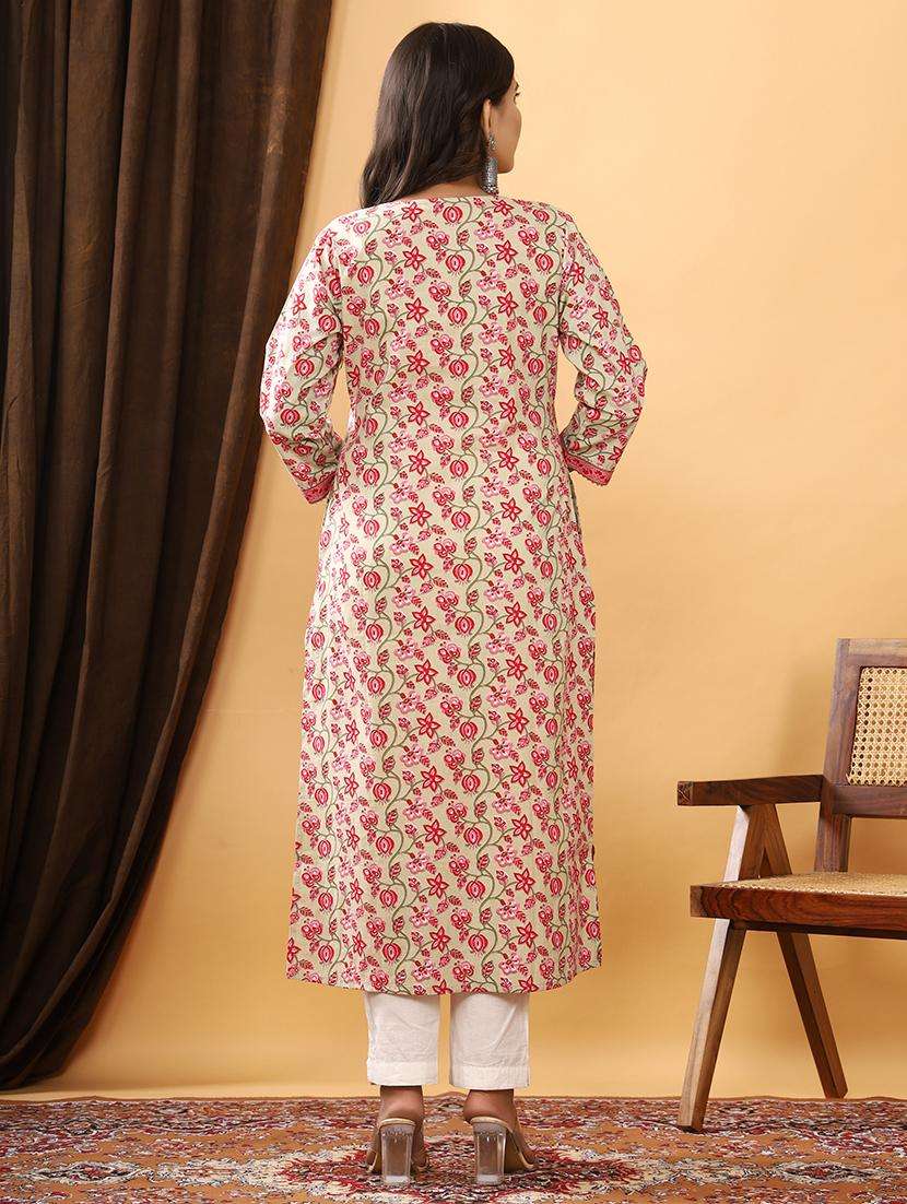 women printed three quater sleeve straight kurta - 21523706 -  Standard Image - 4