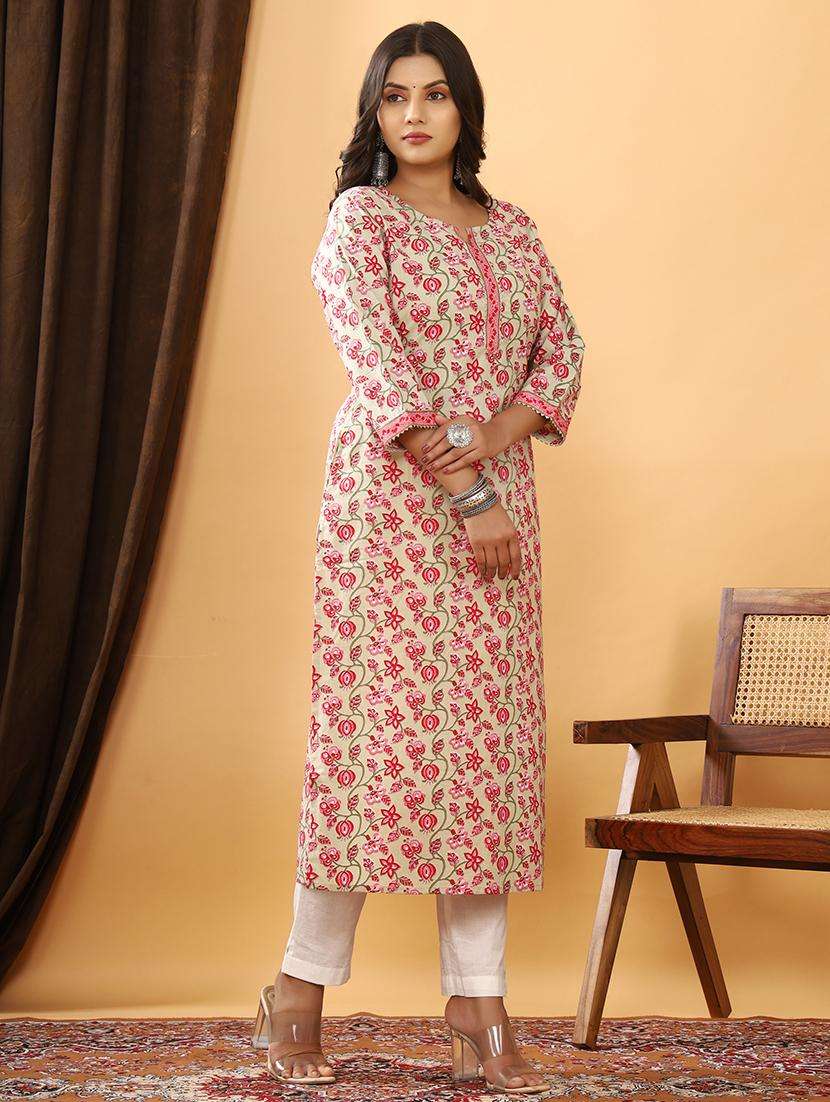 women printed three quater sleeve straight kurta - 21523706 -  Standard Image - 6