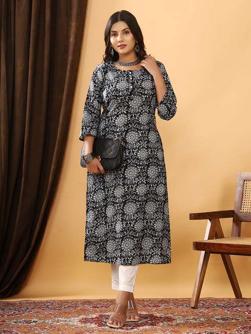 women printed three quater sleeve straight kurta - 21523711 - Standard Image - 0