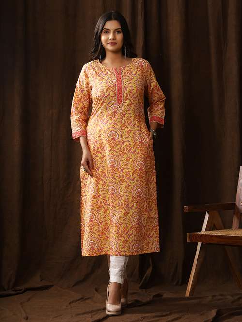 women three quarter sleeve straight kurta - 21523722 - Standard Image - 0