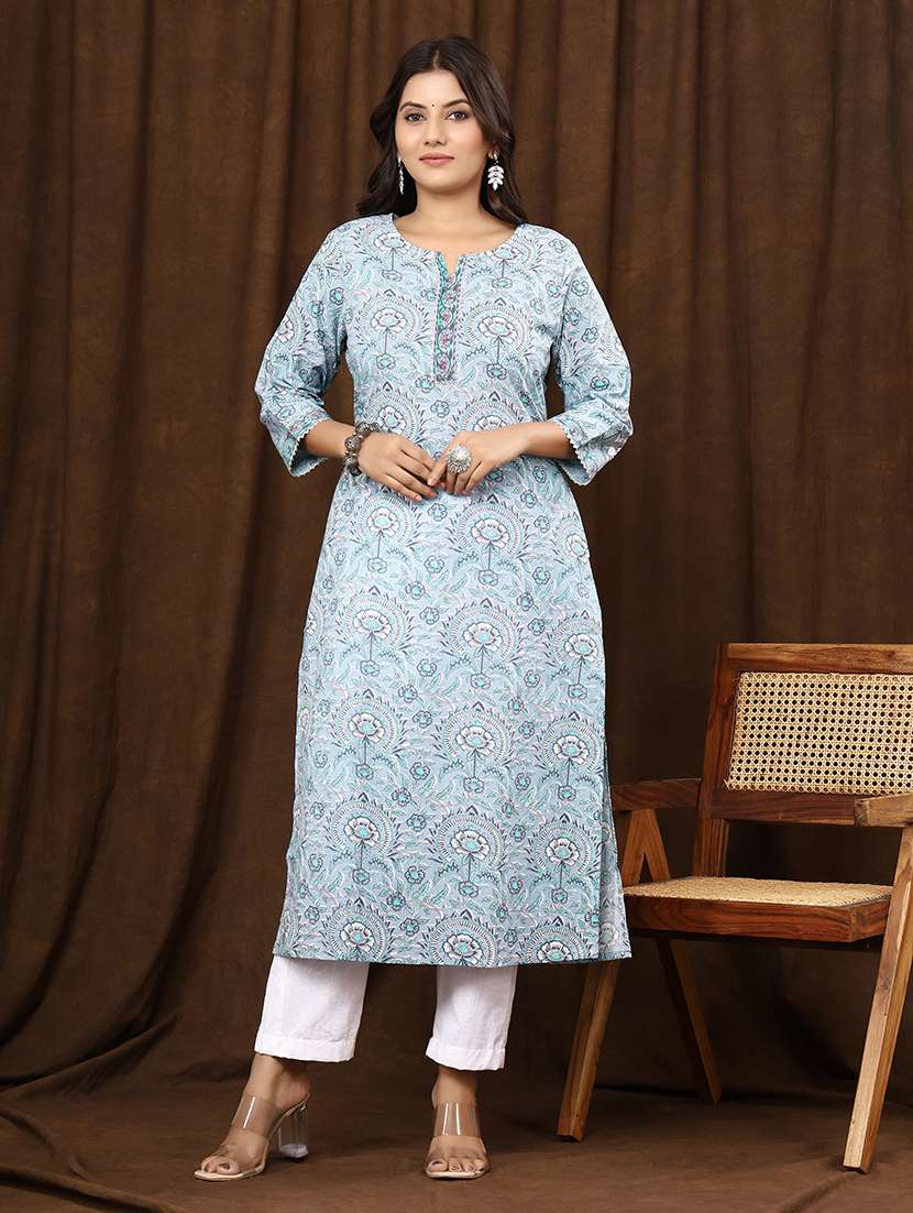 women three quarter sleeve straight kurta