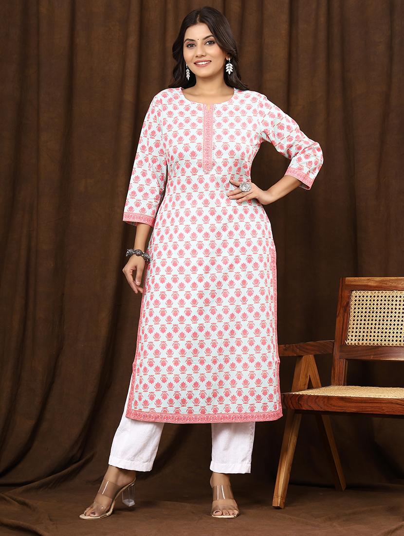 women three quarter sleeve straight kurta - 21523735 -  Zoom Image - 0