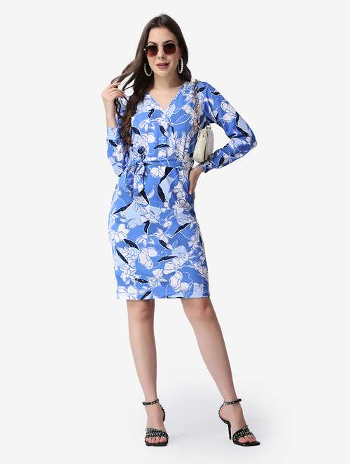 women floral print overlap neck bodycon dress - 21523759 - Standard Image - 0
