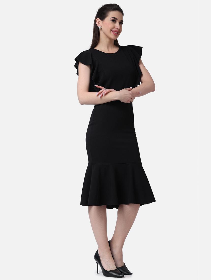 women solid cap sleeves ruffled dress - 21523763 - Standard Image - 1