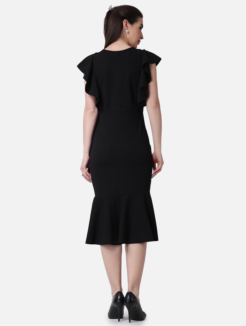 women solid cap sleeves ruffled dress - 21523763 - Standard Image - 4