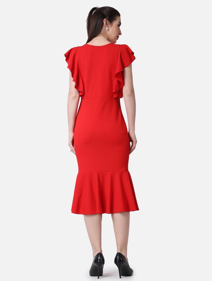 women solid cap sleeves ruffled dress - 21523764 - Standard Image - 4