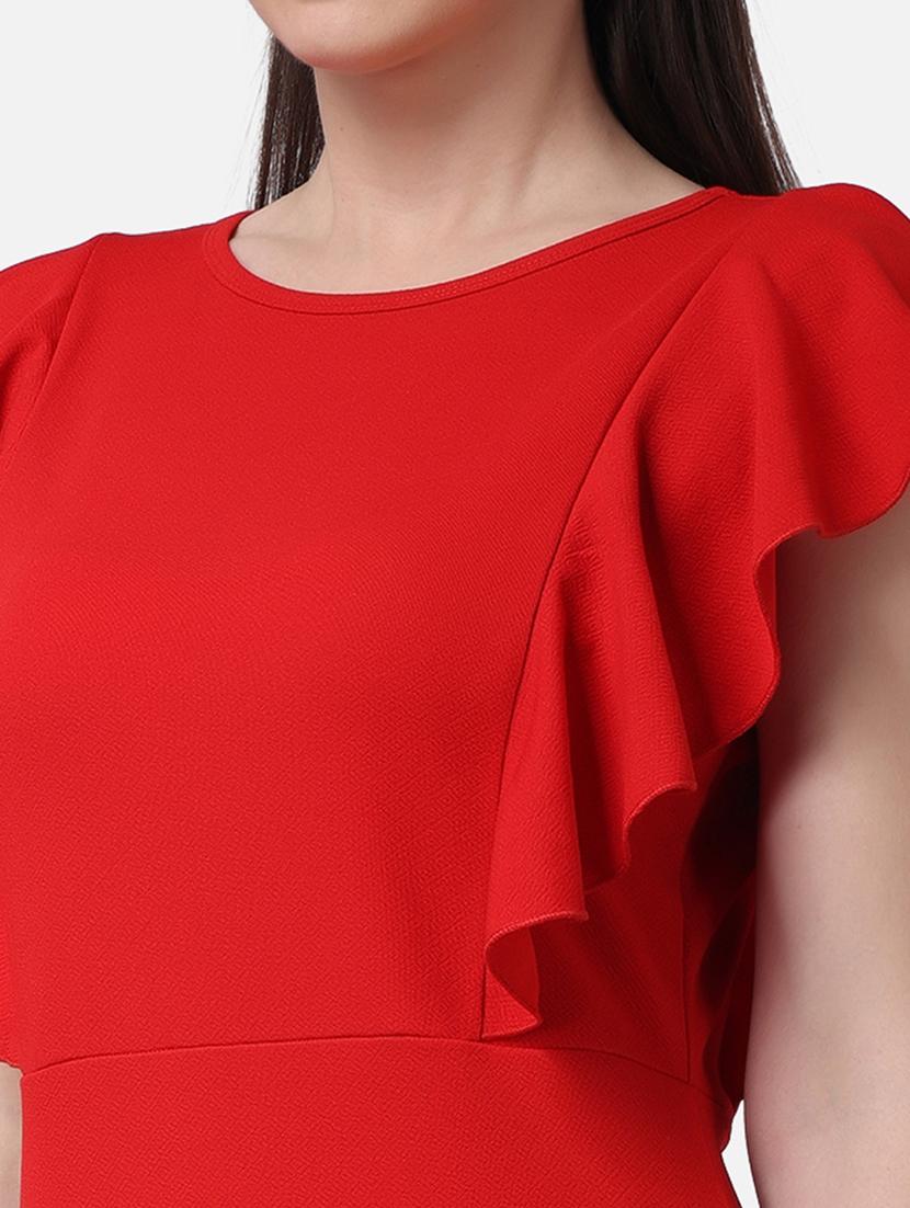 women solid cap sleeves ruffled dress - 21523764 - Standard Image - 6