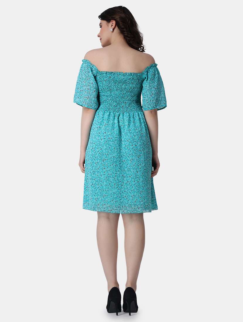 women printed off shoulder smock detailed dress - 21523766 - Standard Image - 4