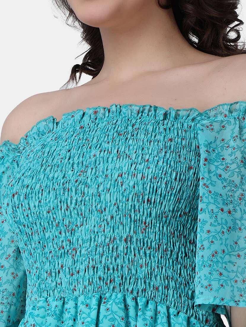 women printed off shoulder smock detailed dress - 21523766 - Standard Image - 6