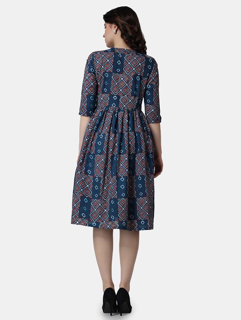 women printed round neck fit & flare dress - 21523774 -  Standard Image - 4