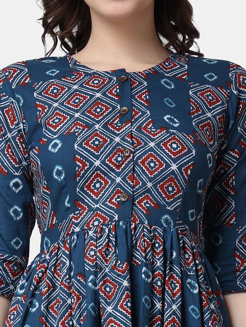 women printed round neck fit & flare dress - 21523774 -  Standard Image - 6