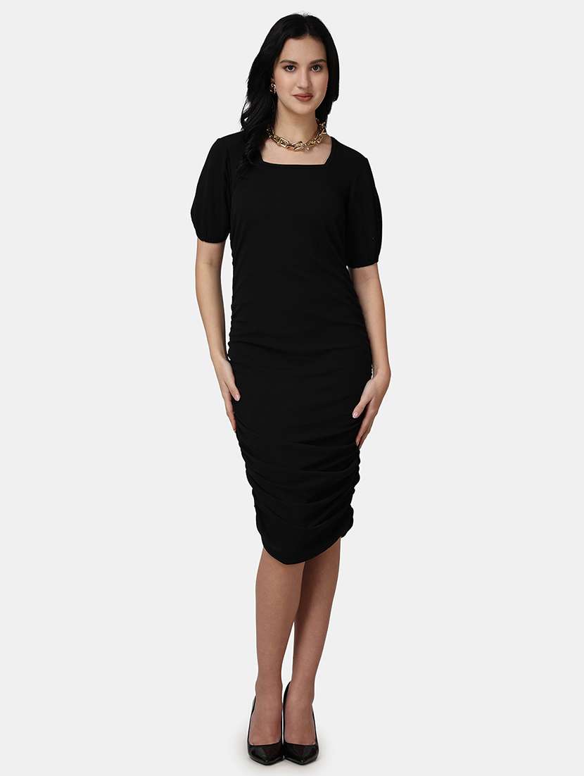 women solid sleeveless ruched dress - 21523782 -  Standard Image - 1