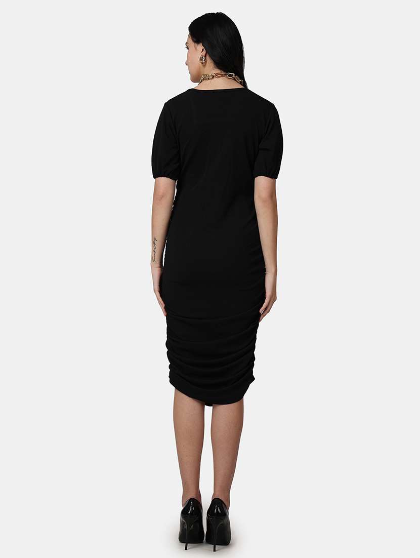 women solid sleeveless ruched dress - 21523782 -  Standard Image - 4