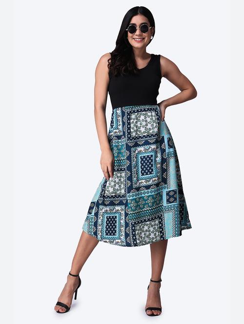 women printed sleeveless fit & flare dress - 21523794 - Standard Image - 0