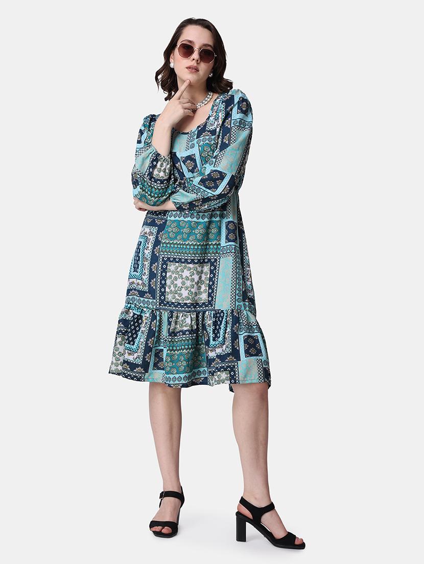 green polyester fit & flare dress - 21523796 - Zoom Image - 0