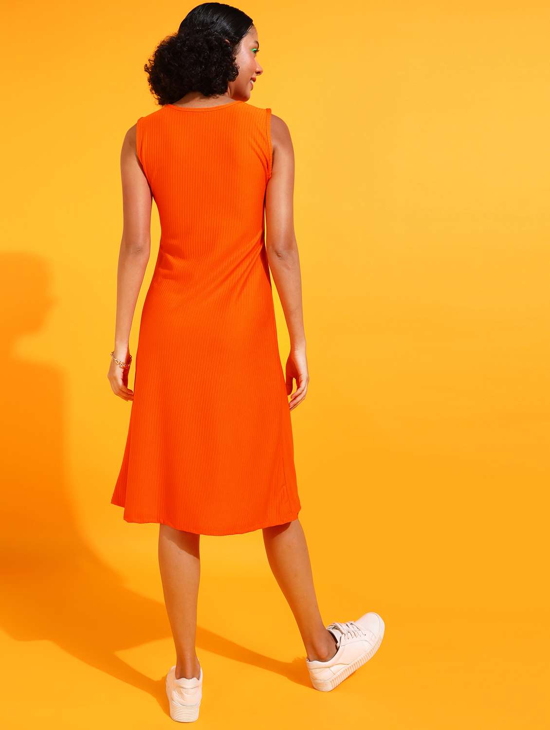 Orange Polyester Aline Dress
