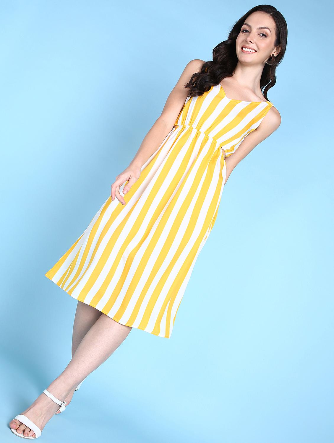 women striped printed cutout a-line dress - 21523805 - Standard Image - 1