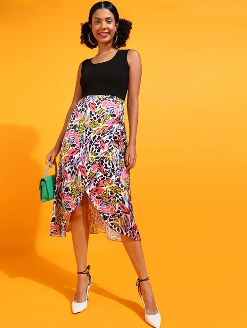 women printed sleeveless a-line dress - 21523811 - Standard Image - 0